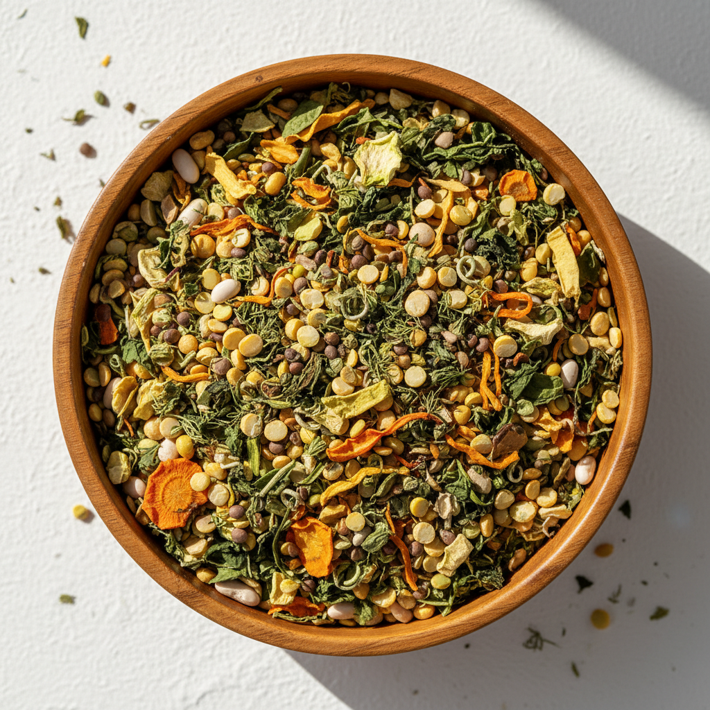 Mixed Dried Vegetables(Ash Reshteh) in wooden circle bowl with white background, photo size is 556px in 556 px