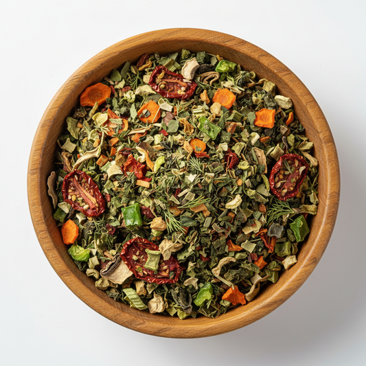 Mixed Dried Vegetables(Polo) in wooden bowl with white background, photo size is 556px in 556 px